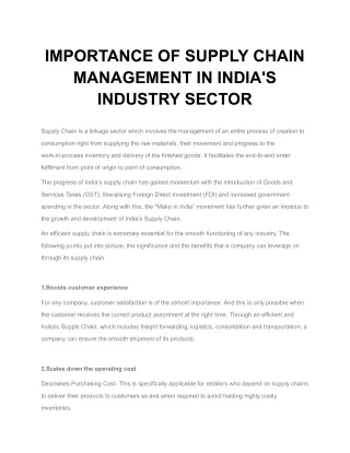 Importance of Supply Chain Management in India's industry sector -Liladhar Pasoo