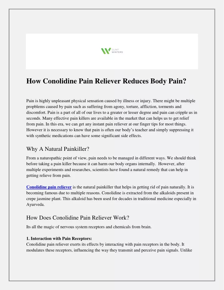how conolidine pain reliever reduces body pain