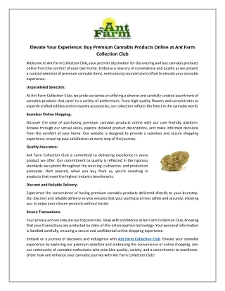 Elevate Your Experience Buy Premium Cannabis Products Online at Ant Farm Collection Club