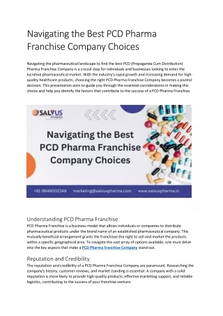 Navigating the Best PCD Pharma Franchise Company Choices