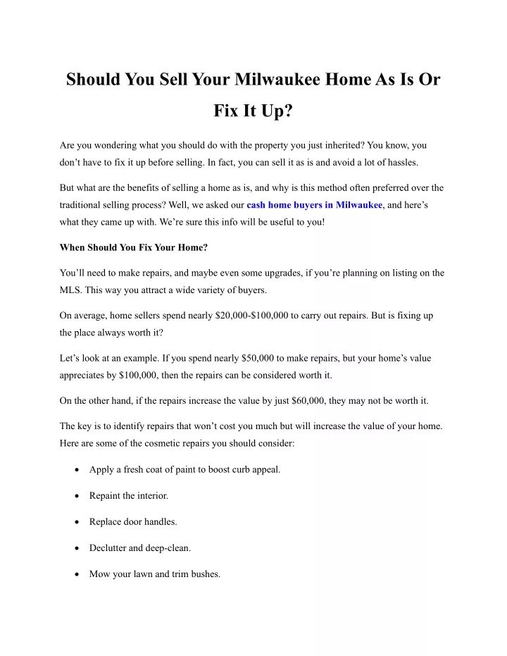 should you sell your milwaukee home as is or