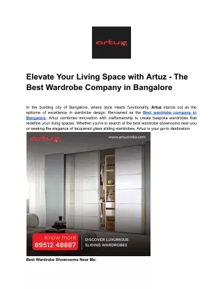 Elevate Your Living Space with Artuz - The Best Wardrobe Company in Bangalore
