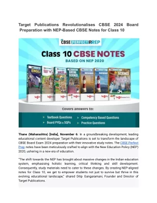 Target Publications Revolutionalises CBSE 2024 Board Preparation with NEP-Based