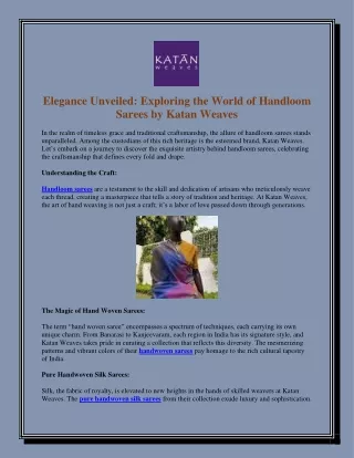 Elegance Unveiled Exploring the World of Handloom Sarees by Katan Weaves