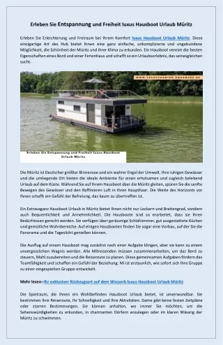 Ihr exklusiver Rückzugsort auf dem Wasser luxus Hausboot Urlaub Müritz