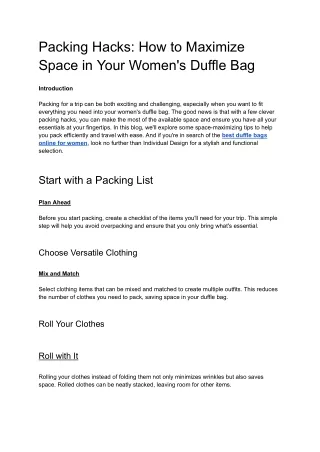 Packing Hacks_ How to Maximize Space in Your Women's Duffle Bag