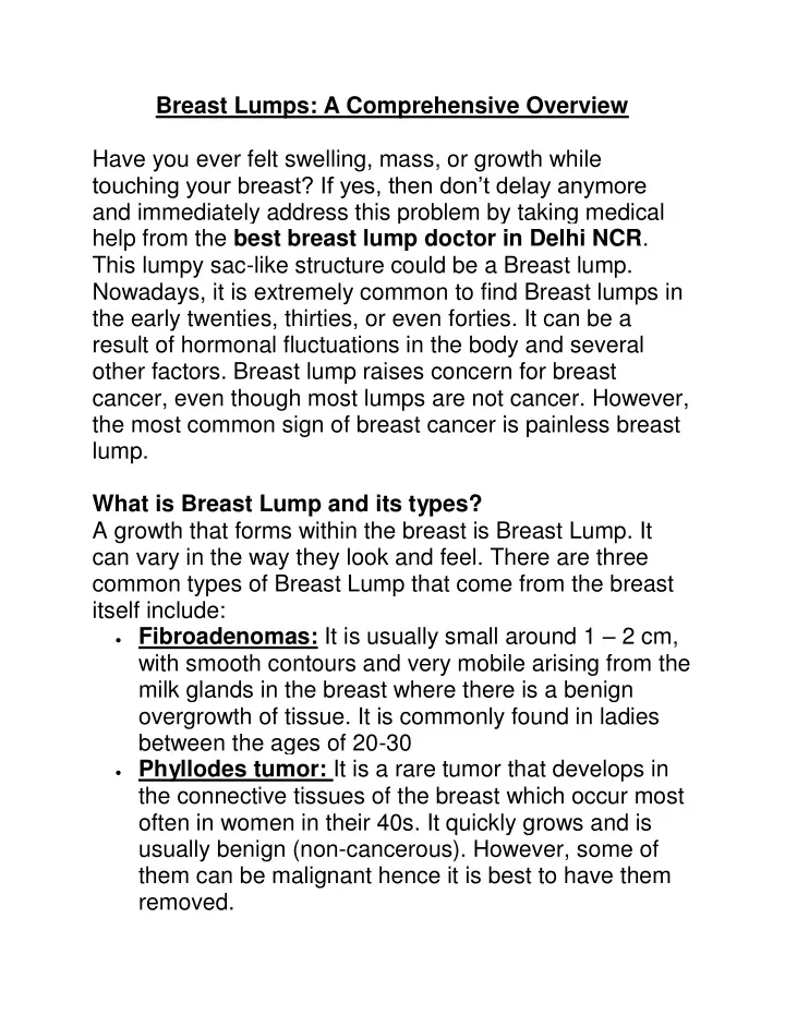 breast lumps a comprehensive overview