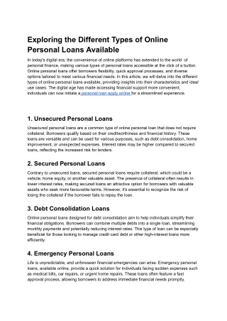 Exploring the Different Types of Online Personal Loans Available