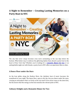 A Night to Remember Creating Lasting Memories on a Party Boat in NYC