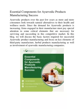 Essential Components for Ayurvedic Products Manufacturing Success