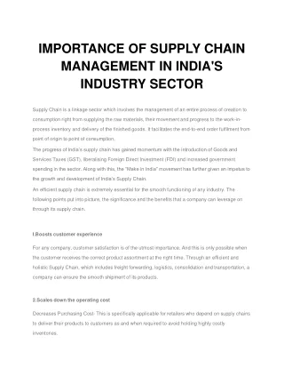 Importance of Supply Chain Management in India's industry sector - Liladhar Pasoo