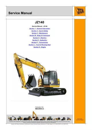 JCB JZ140 Tier 3 Isuzu Tracked Excavator Service Repair Manual From 1390000 To 1390499