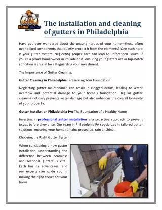 The installation and cleaning of gutters in Philadelphia