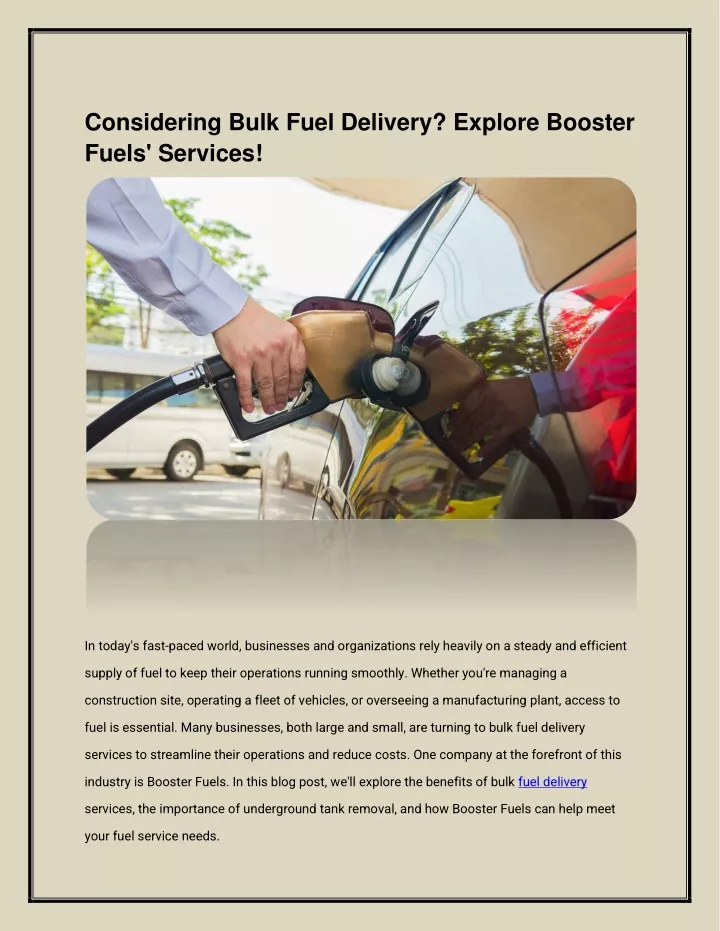 considering bulk fuel delivery explore booster