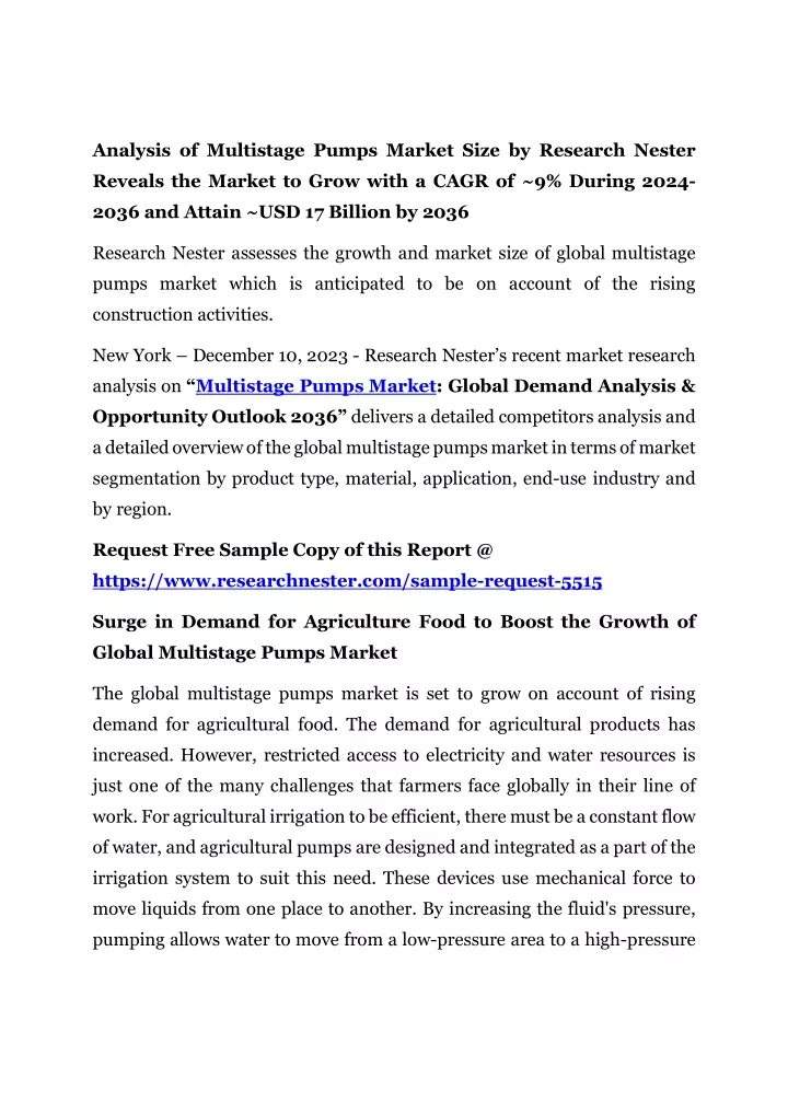 analysis of multistage pumps market size