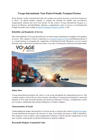 Voyage International-Your Pocket-friendly transport company