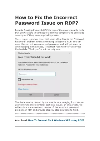 How to Fix the Incorrect Password Issue on RDP
