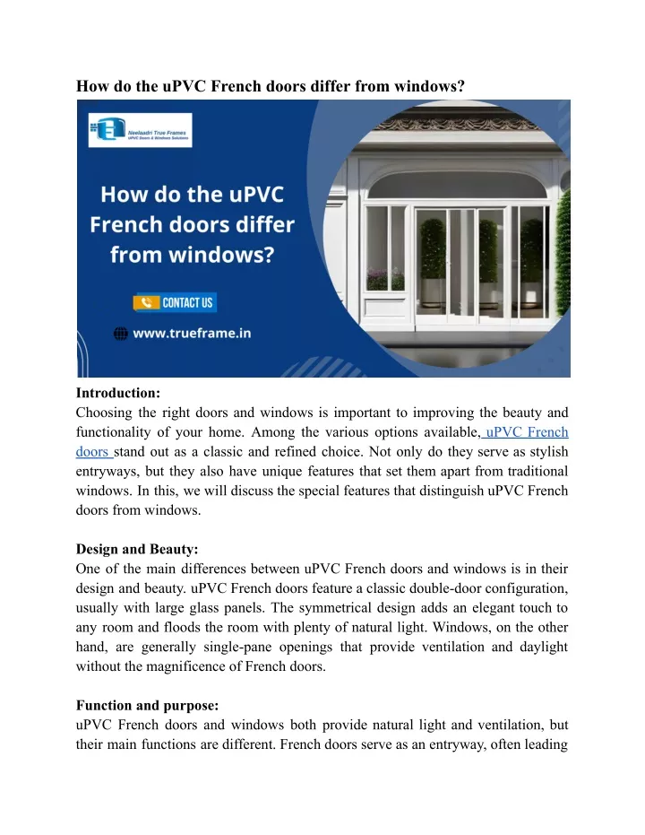 how do the upvc french doors differ from windows