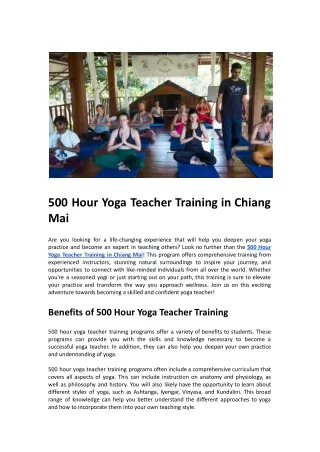500 Hour Yoga Teacher Training in Chiang Mai
