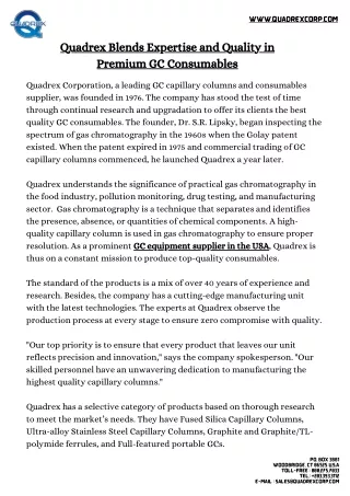 Quadrex Blends Expertise and Quality in Premium GC Consumables