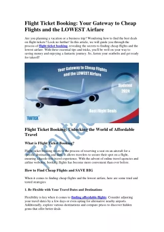 Flight Tickets, Flights Booking at Lowest Airfare - Travtask LLC