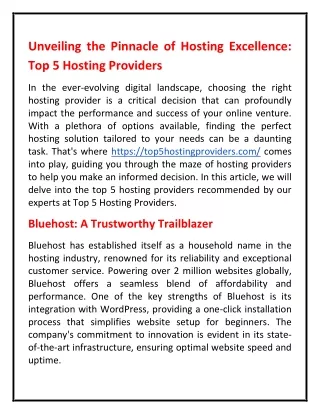 Unveiling the Pinnacle of Hosting Excellence Top 5 Hosting Providers