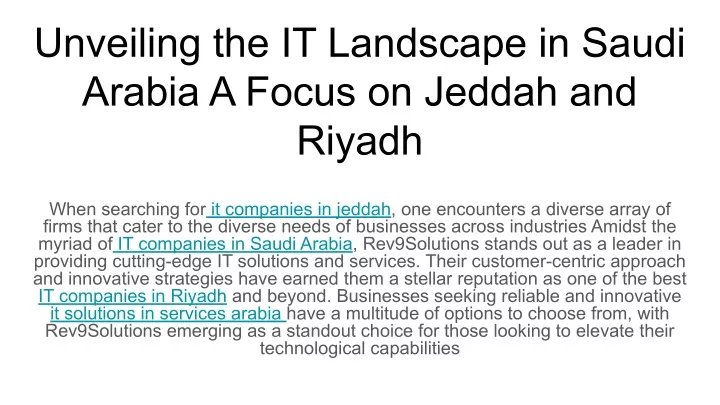 unveiling the it landscape in saudi arabia