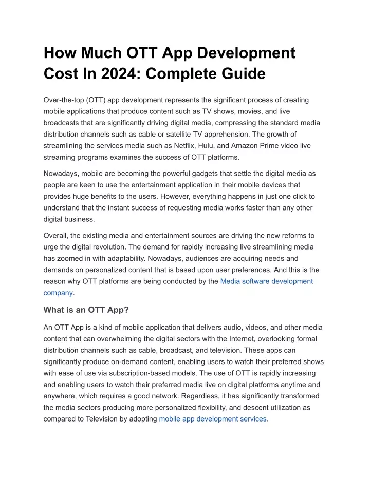 how much ott app development cost in 2024