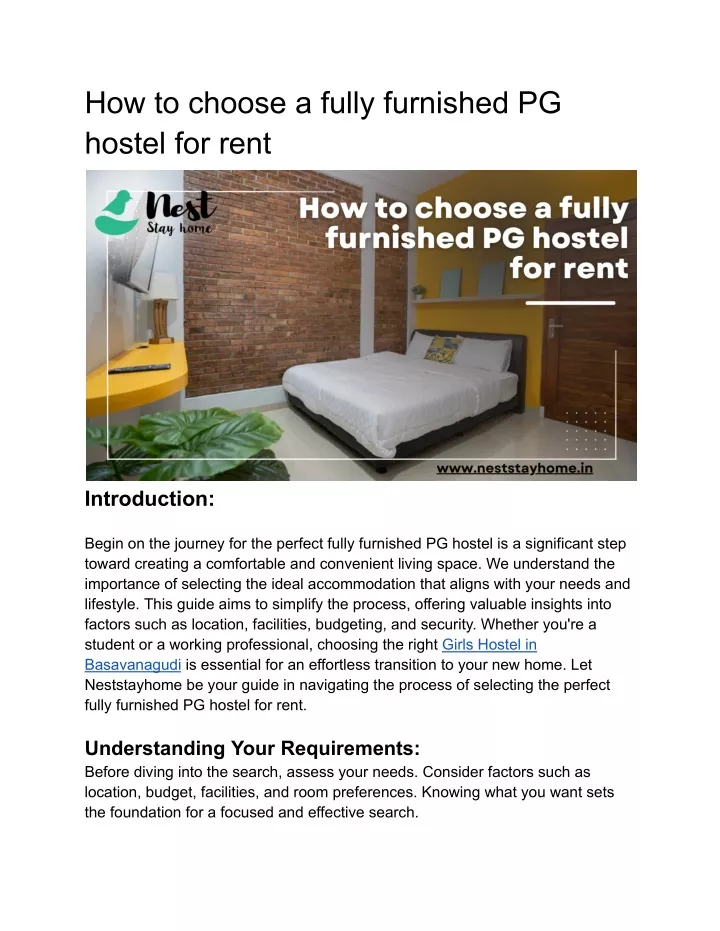 how to choose a fully furnished pg hostel for rent