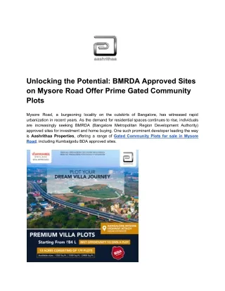 Unlocking the Potential_ BMRDA Approved Sites on Mysore Road Offer Prime Gated Community Plots