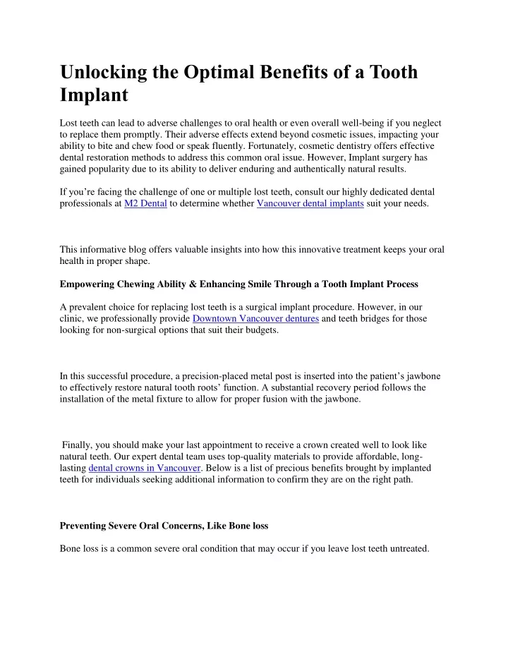 unlocking the optimal benefits of a tooth implant