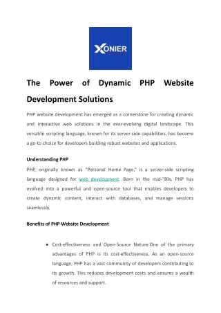 The Power of Dynamic PHP Website Development Solutions
