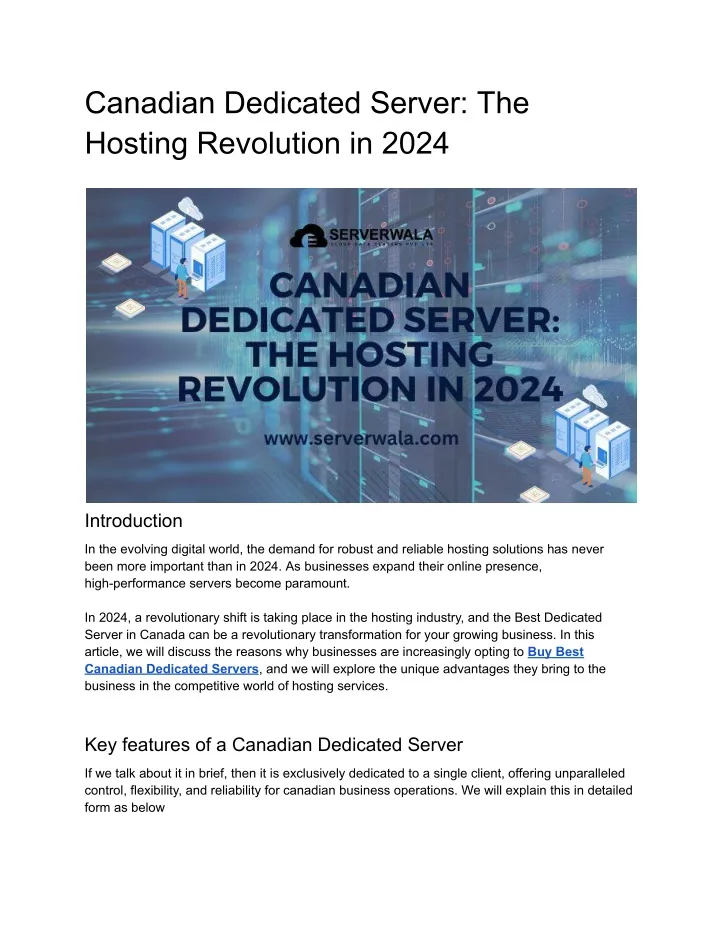 canadian dedicated server the hosting revolution