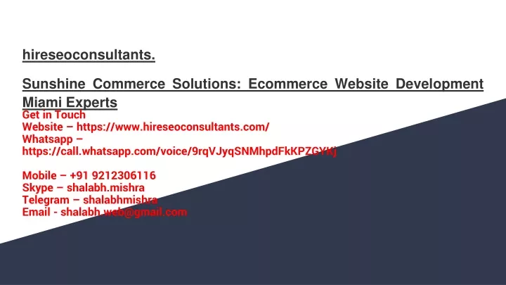 hireseoconsultants sunshine commerce solutions ecommerce website development miami experts