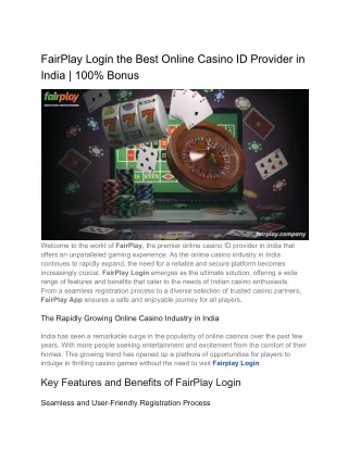 FairPlay Login the Best Online Casino ID Provider in India _ 100% Bonus