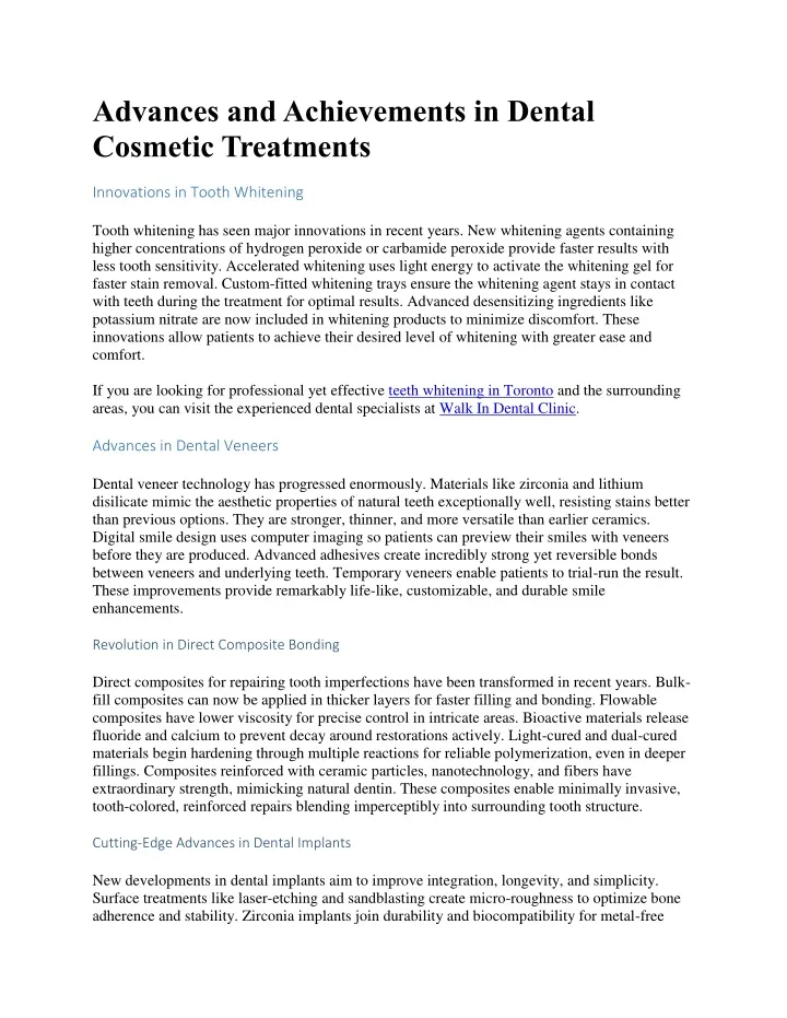 advances and achievements in dental cosmetic