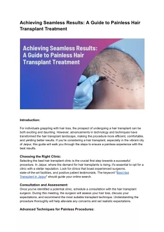 Achieving Seamless Results_ A Guide to Painless Hair Transplant Treatment