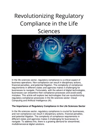 Revolutionizing Regulatory Compliance in the Life Sciences