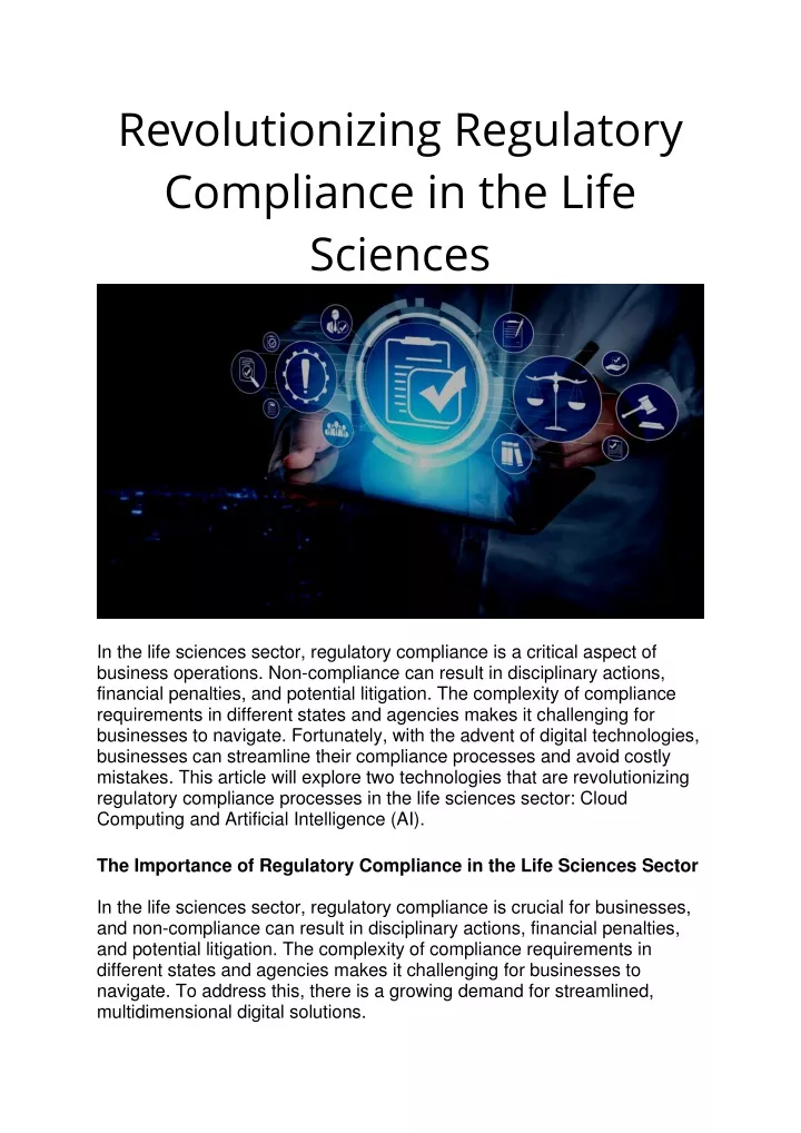 revolutionizing regulatory compliance in the life