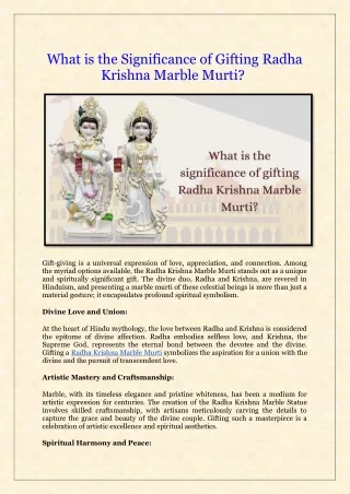 What is the Significance of Gifting Radha Krishna Marble Murti