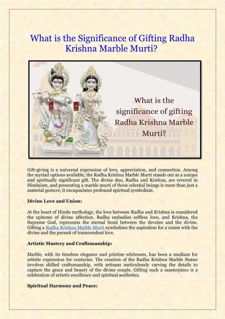 what is the significance of gifting radha krishna