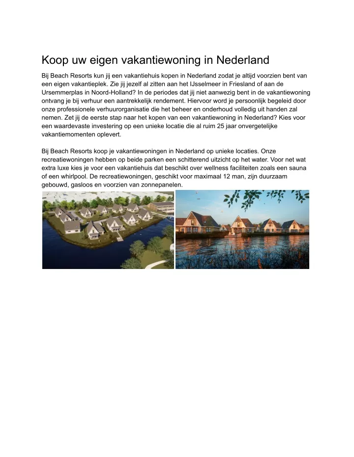 koop uw eigen vakantiewoning in nederland