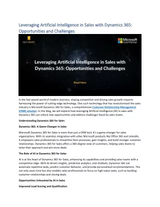 Leveraging Artificial Intelligence in Sales with Dynamics 365 Opportunities and Challenges