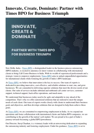 Innovate, Create, Dominate: Partner with Times BPO for Business Triumph
