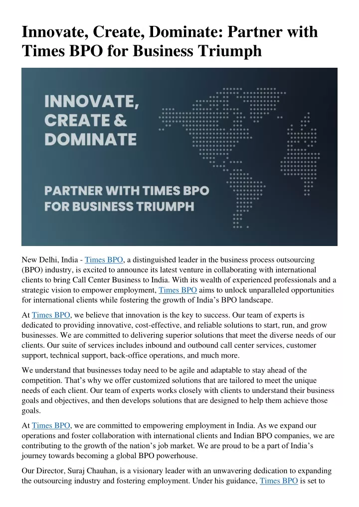 innovate create dominate partner with times
