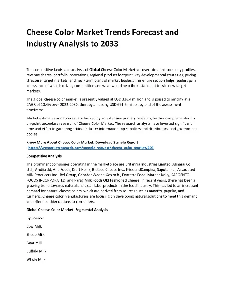 cheese color market trends forecast and industry