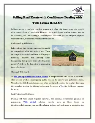 Selling Real Estate with Confidence Dealing with Title Issues Head-On