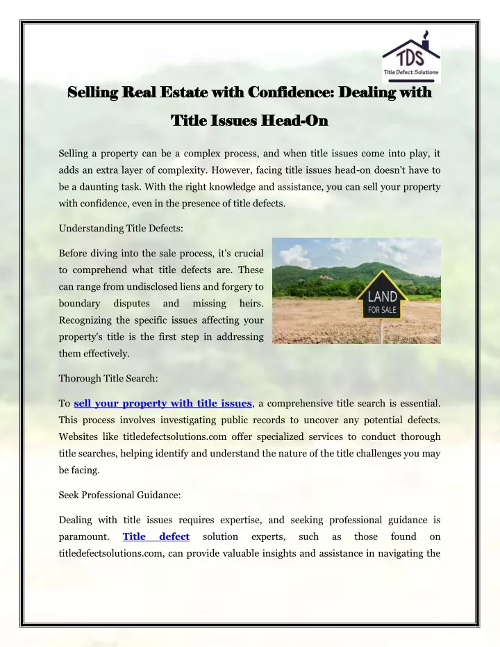 selling real estate with confidence dealing with