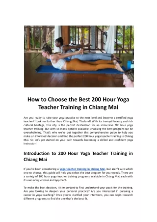 How to Choose the Best 200 Hour Yoga Teacher Training in Chiang Mai