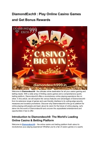 DiamondExch9 _ Play Online Casino Games and Get Bonus Rewards